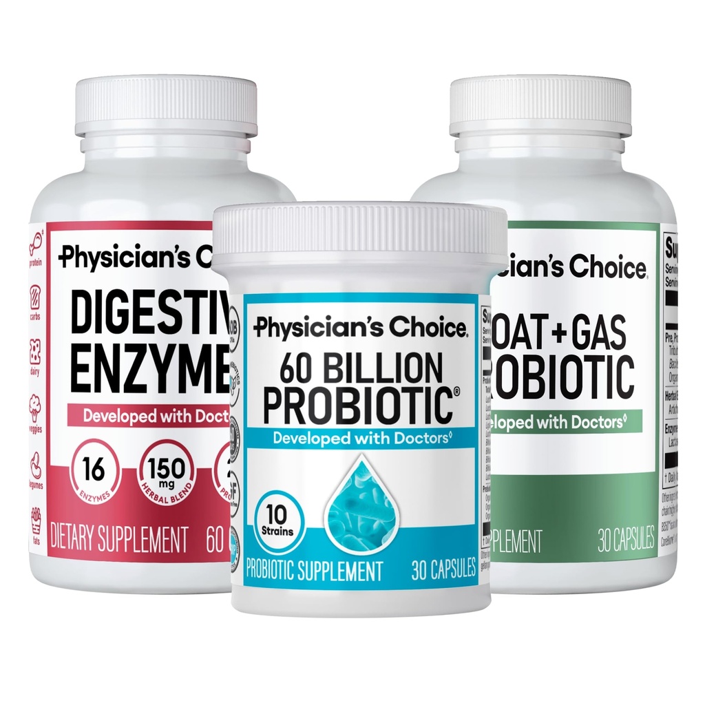 Läkares CHOICE Gut Guardian Bundle: Avancerad Bloating & Digestion Support med 60 miljarder probiotiska, Digestive Enzymes & Bloat + Gas Probiotic - Daglig Gut Health Support för kvinnor och män