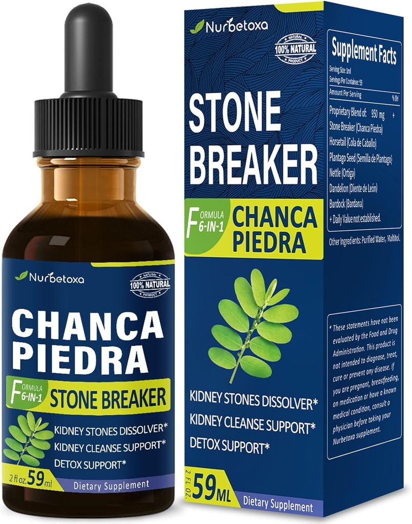 Chanca Piedra Stone Breaker Extract Drops varten munuaiskivien liuotin, munuaispuhdistus Detox & Korjaus täydentää w/Horsetil Voikukka. Chanca Piedra para Los Riñones. 2oz