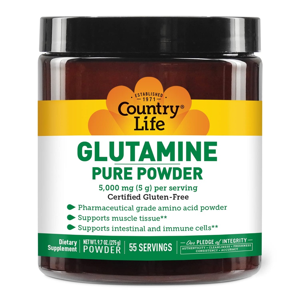Maa Elämä Glutamiini Pure Powder - 5000 mg L-glutamiini - Lihaskudos, Gut Health, Immuunituki - Gluteeniton Certified - Ihanteellinen Pre/Post workout Aminohappo täydentää, 55 tarjoiluja, 9.7oz
