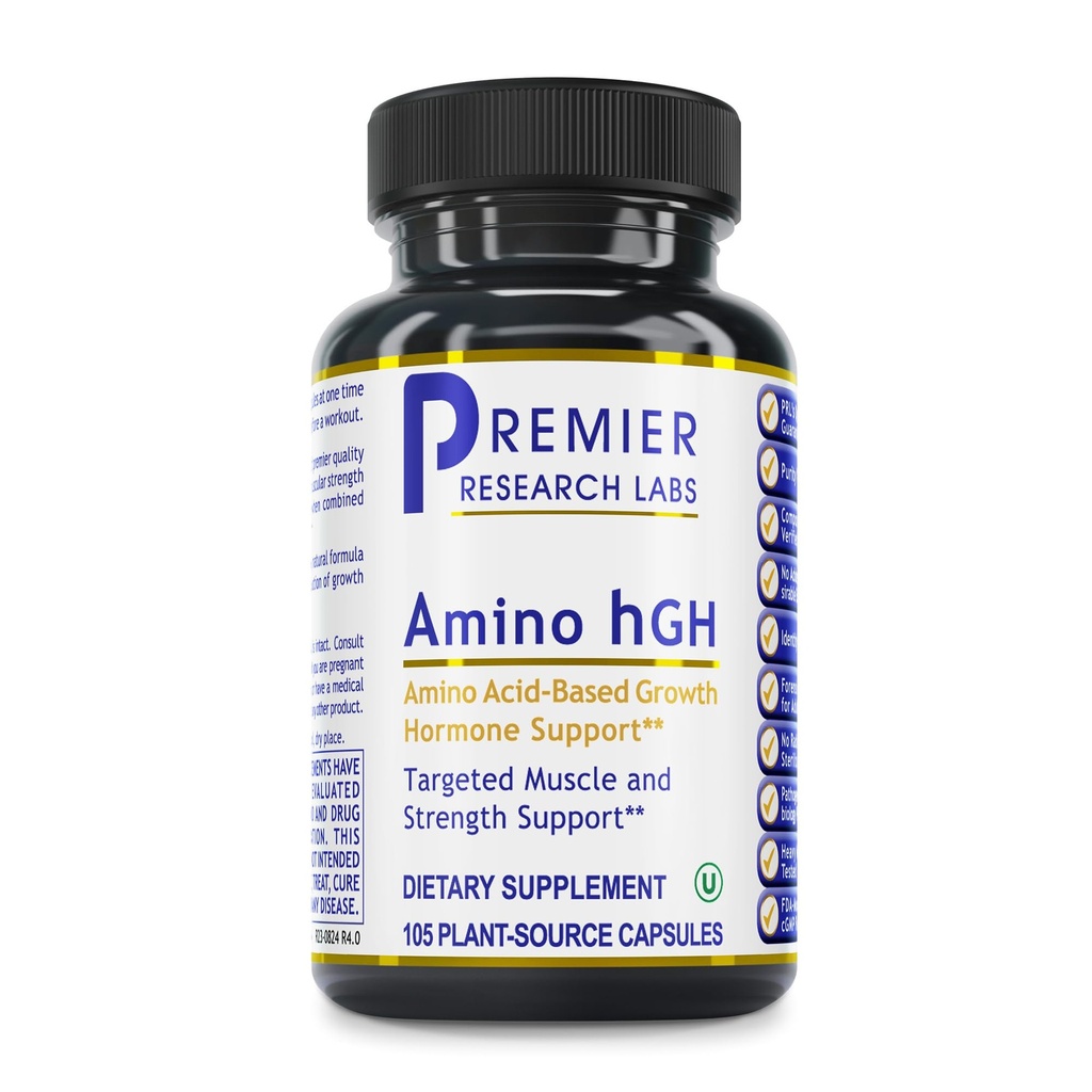 Premier Research Labs Amino HGH - HGH täydentää miehille, HGH täydentää naisille, Aminohapot, L-arginiini, L-Lysine, HGH Enhancer, Tuki ihmisen kasvuhormoni ja lihasten kasvua - 105 kapselia