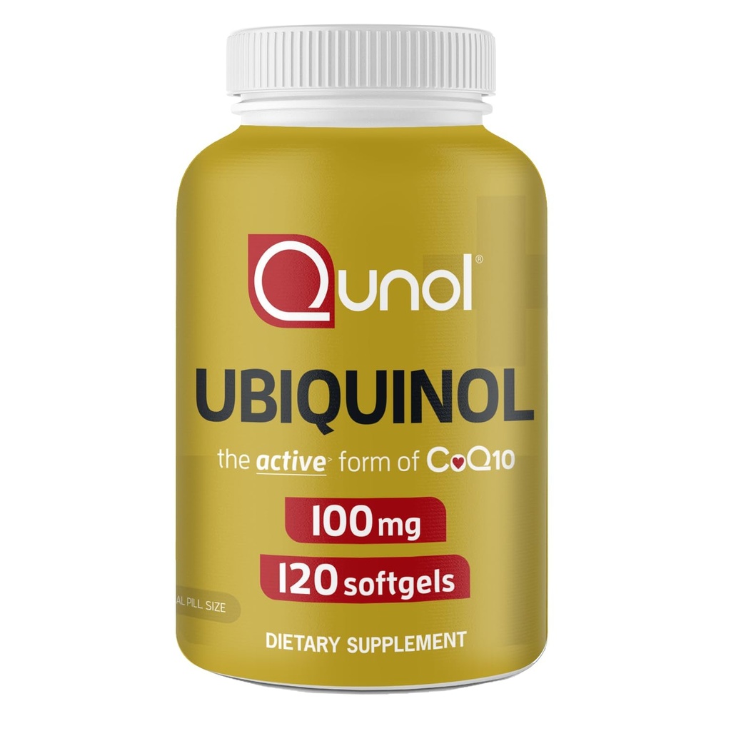 Qunol 100mg Ubikinoli, voimakas antioksidantti sydämen ja verisuoniston terveydelle, välttämätön energiantuotannossa, luonnollinen täydennys aktiivinen muoto Coq10, 120