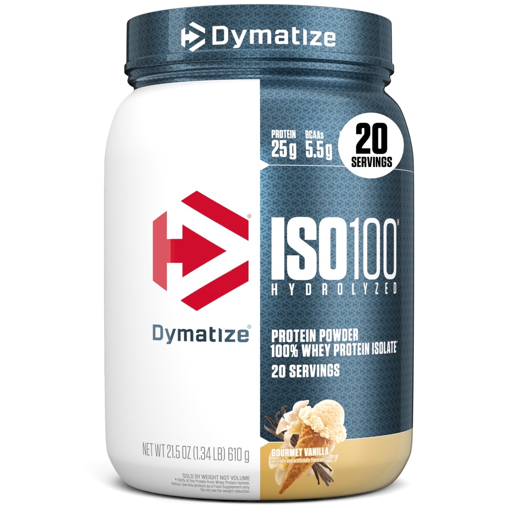 Dymatize ISO100 Whey Protein Powder Isolate, Gourmet Vanilla, 25g proteiinia, 5.5g BCAAs, vähemmän kuin 120 Cal., Gluteeniton, 1g rasvaa, 1g sokeria, 2g Karb (20 tarjoilua)