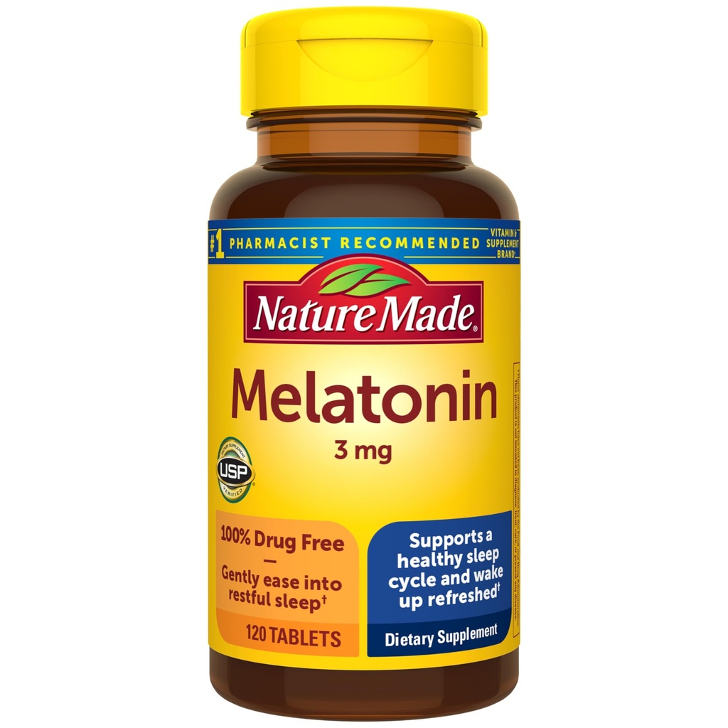 Luonto Made Melatoniini 3 mg unilääkkeitä aikuisille, 100% huumeeton uniapu, unitarvikkeet, 120 tablettia, 120 päivän tarjonta