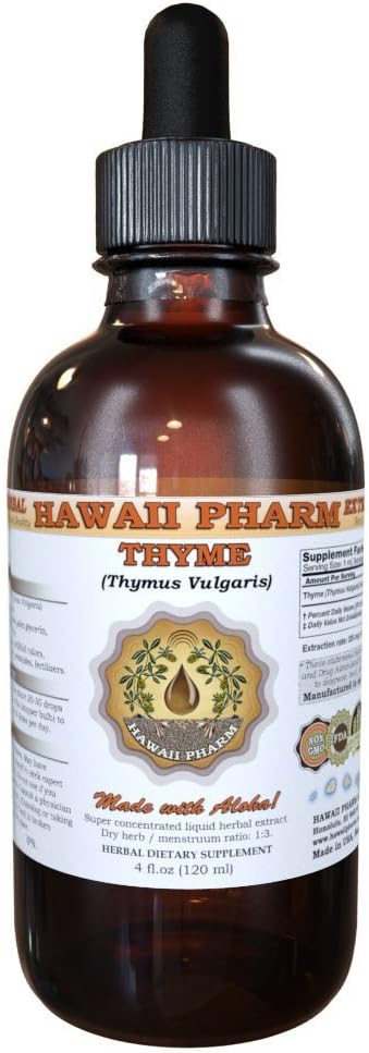 Hawaii Pharm Thyme Liquid Extract, Organic Thyme (Thymus Vulgaris) Tinktur, Herbal Supplement, Made in USA, 2 fl.oz