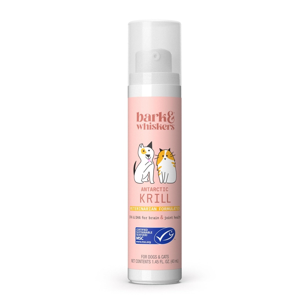 Bark & Whiskers Krill Oil Liquid Pump - Omega-3 Fatty Acids för katter och hundar - Stöder Joint Comfort, Skin & Brain Function - Antioxidant Support - 1,45 Fl Oz (186 Pumps)