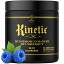 Ambrosia Kinetic Organic Preworkout, Mushroom Enhanced Natural Pre Workout Supplement, Nootropic Superfood Powder för energi (Blue Raspberry)