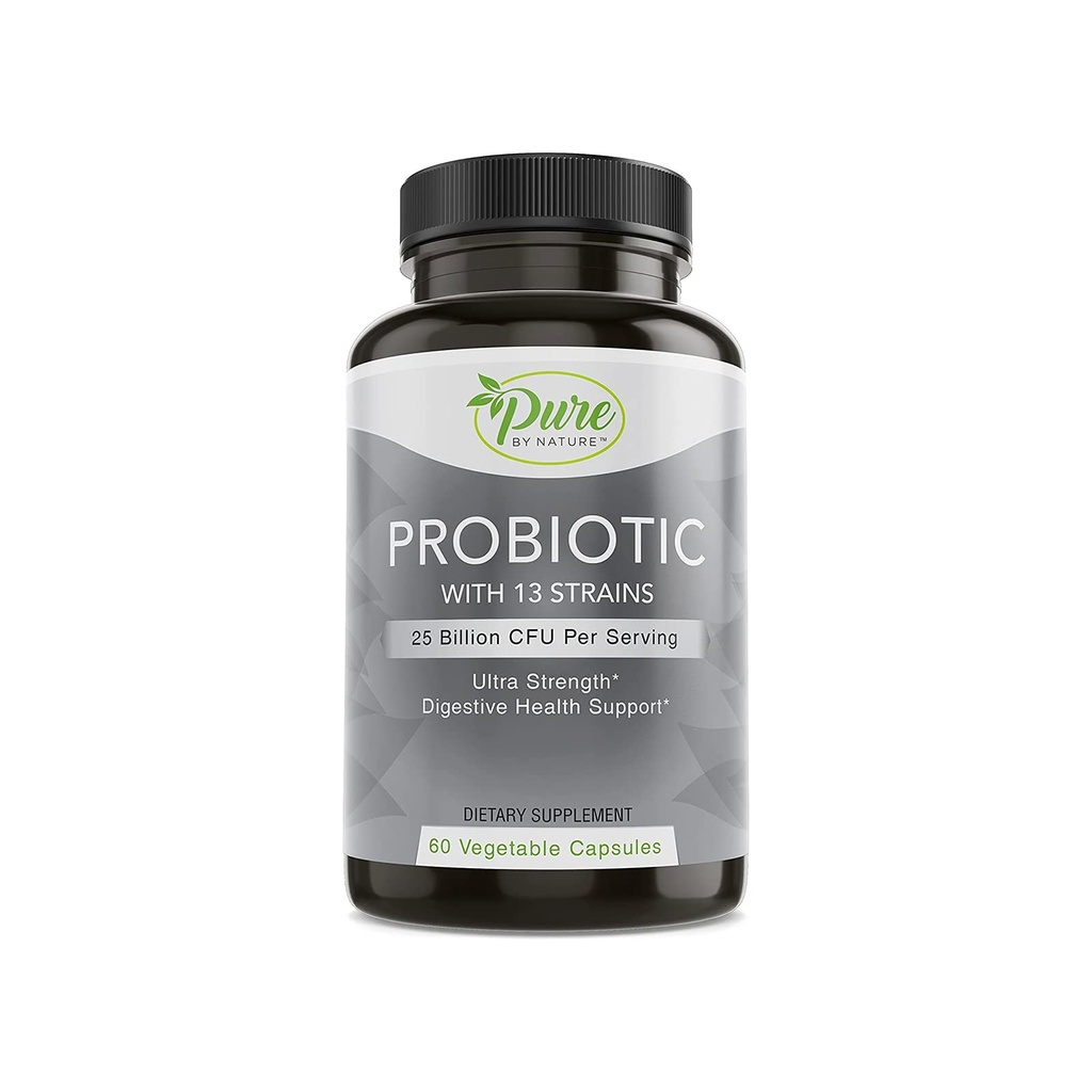 Rent av naturprobiotika för kvinnor och män, 13 stammar med 25 miljarder CFU, Probiotika för Digestive Health, Gut Health, Immune Support, Bloating & Constipation, Vegan & Shelf-Stable, 60 kapslar