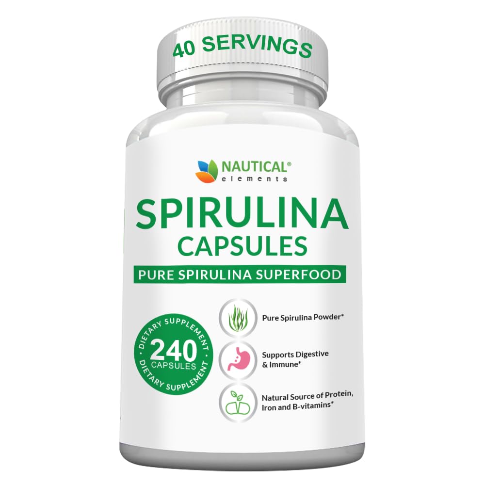 Spirulina kapselit 3000 mg - 40 tarjoiluja Organic Spirulina kapselit - Rikas proteiini, antioksidantteja ja vitamiineja - 240 Organic Espirulina jauhe - Tukee immuuni-ja sydänterveyden