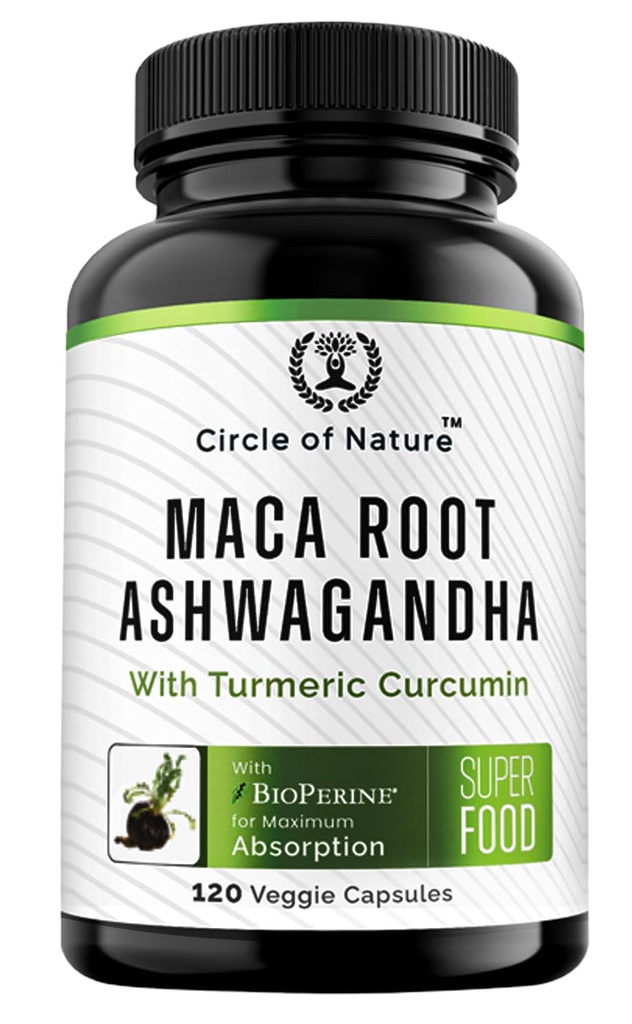 Maca Root, Ashwagandha juuriuute, kapselit miehille ja naisille kurkuma ja Bioperine 120 kapselit Valmistettu Yhdysvalloissa
