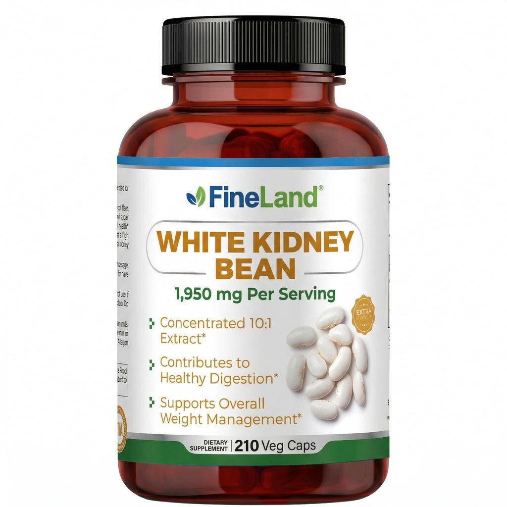 FineLand White Kidney Bean Extract 10:1 - 19 500 mg Equivalent per portion, 210 Vegan Capsules - Stöder Carb Metabolism & Digestive Comfort - Non-GMO, Made in USA