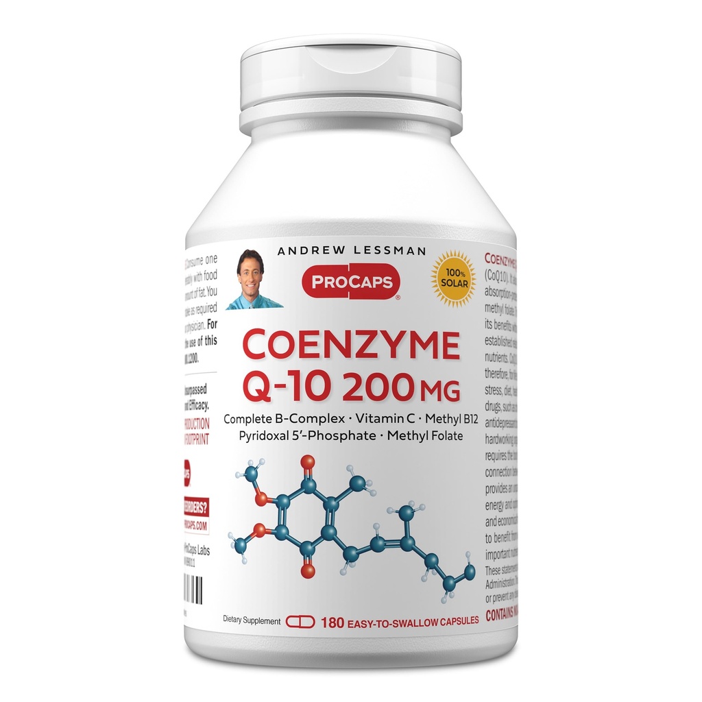 ANDREW LESSMAN Coenzyme Q-10 200 mg 180 kapslar - Essential för energiproduktion och optimal nyckelorganfunktion, antioxidantstöd, uttömt av åldrande, plus B-Complex. Lätt att svälja kapslar
