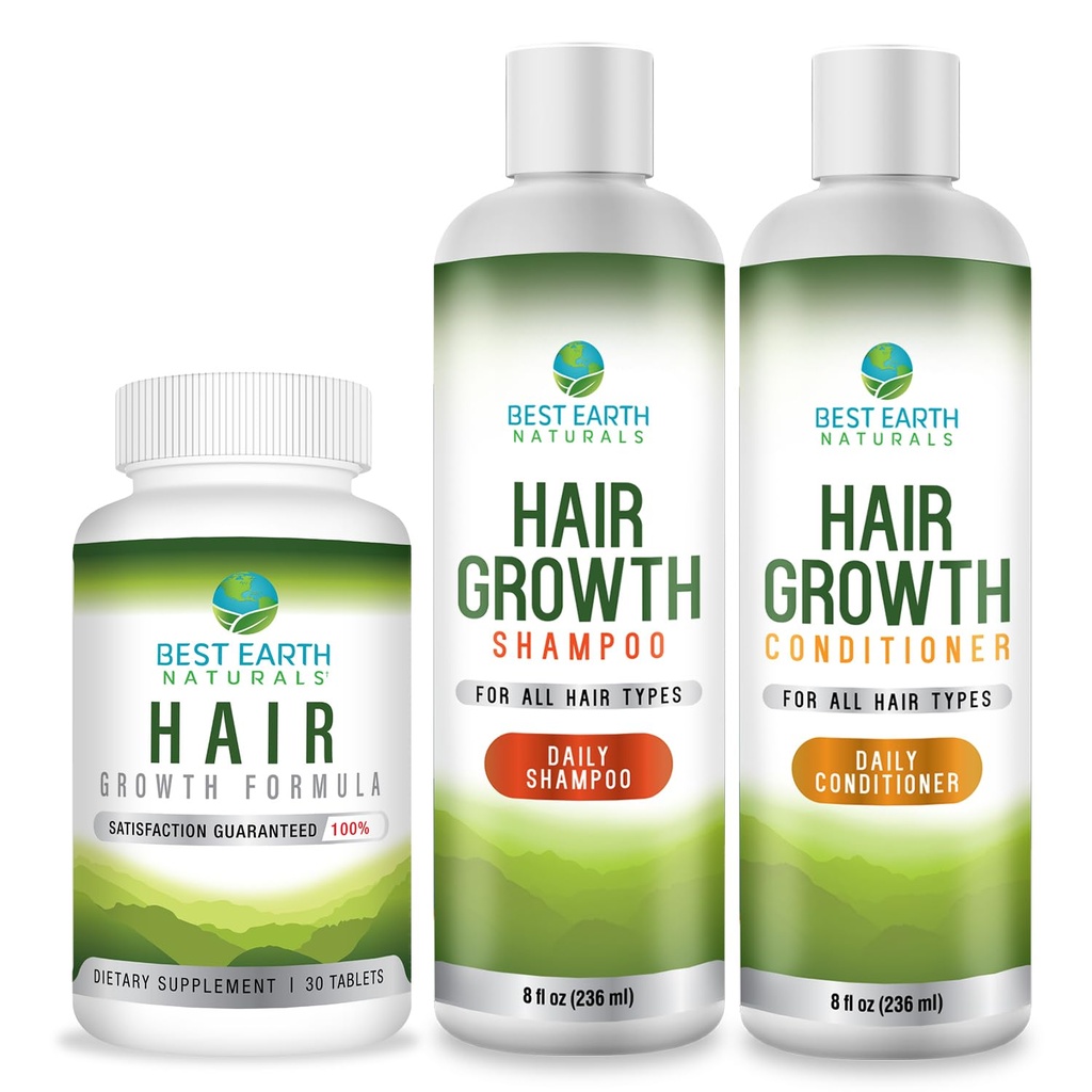 Best Earth Naturals hiusten kasvukäynnistin asettaa hiusten kasvu vitamiinit, shampoo ja hoitoaine