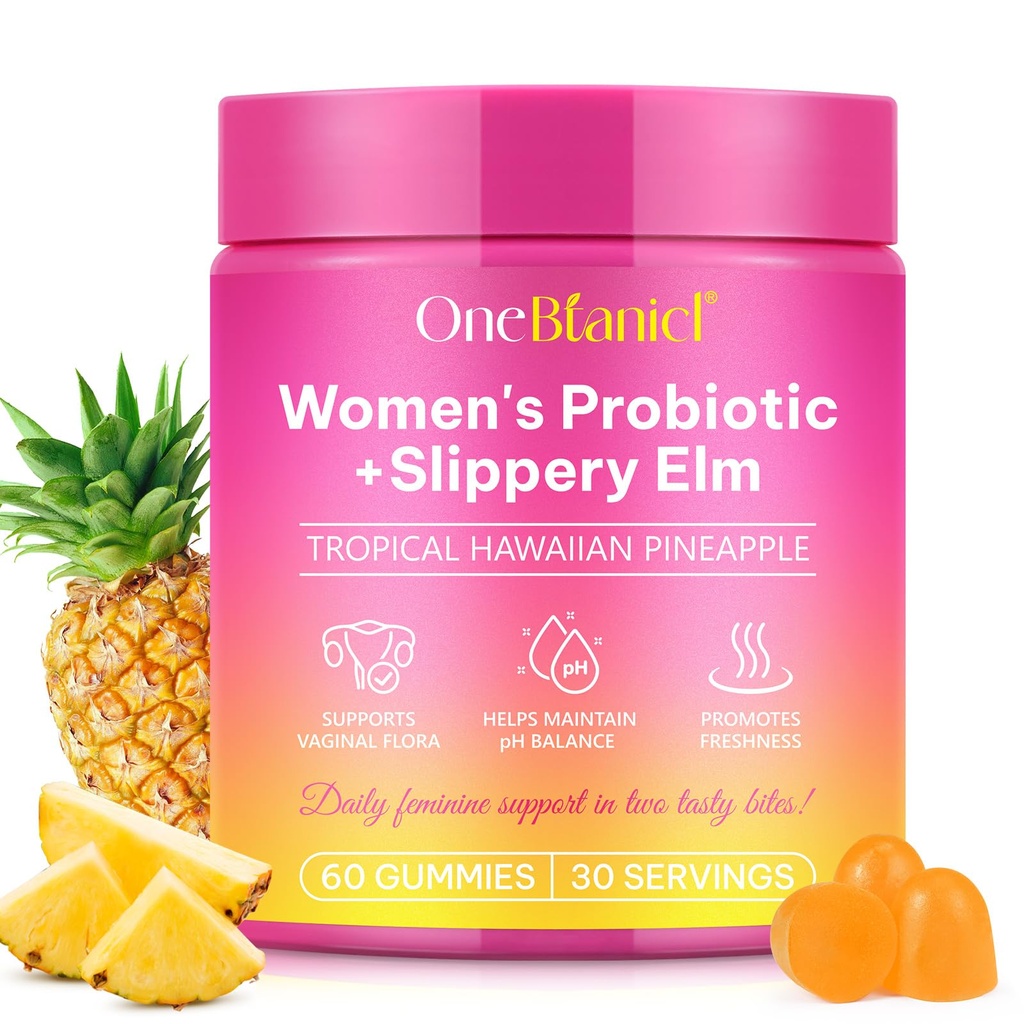 Feminin Probiotics Gummies,Vaginal Women Probiotic, Feminine Balance pH Gummies för hälsosam lukt, förbättra immun, stödja vaginal hälsa, med Slippery Elm (60 Gummies)