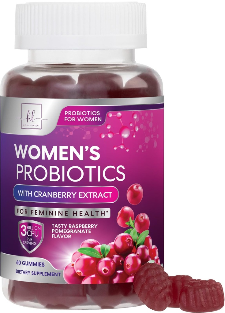 Probiootit naisille Gummies karpalo - 6 Premium kannat PH Balance - Naiset Probiootit digestiivinen terveys, emätin ja immuuni tuki, naisten probiootti feminiini terveys Gummy - 60 Gummies