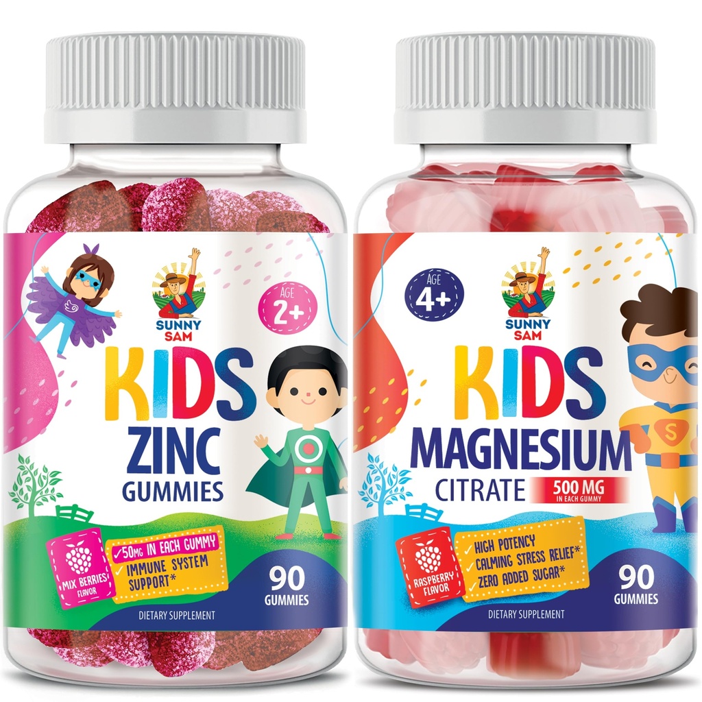 Magnesium Gummies lapsille & Aikuinen - 500 mg & Sinkki Gummies lapsille & Aikuinen - Sinkki pureskeltava Gummy Immuunin tuki - Tehokas luonnollinen antioksidantti ei-GMO täydentää lapsille Miehet Nainen Aikuiset.
