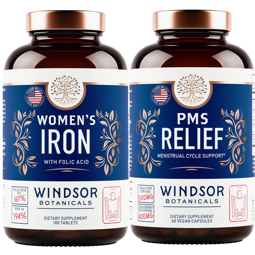 WINDSOR BOTANICALS Iron Supplement och PMS Relief Bundle för kvinnor