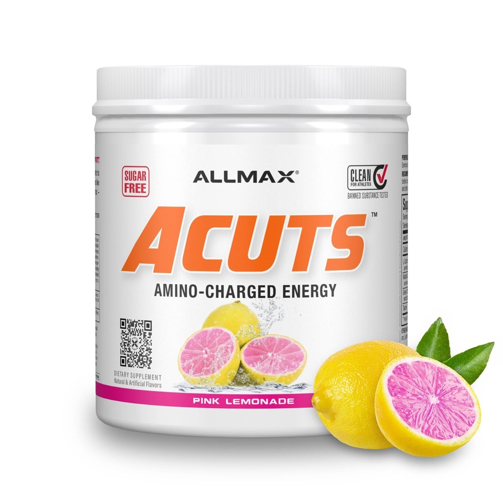 ALLMAX Nutrition AMINOCUTS (ACUTS), Amino-Charged Energy Drink med Taurin, L-Carnitine, Green Coffee Bean Extract, Pink Lemonade, 30 portioner