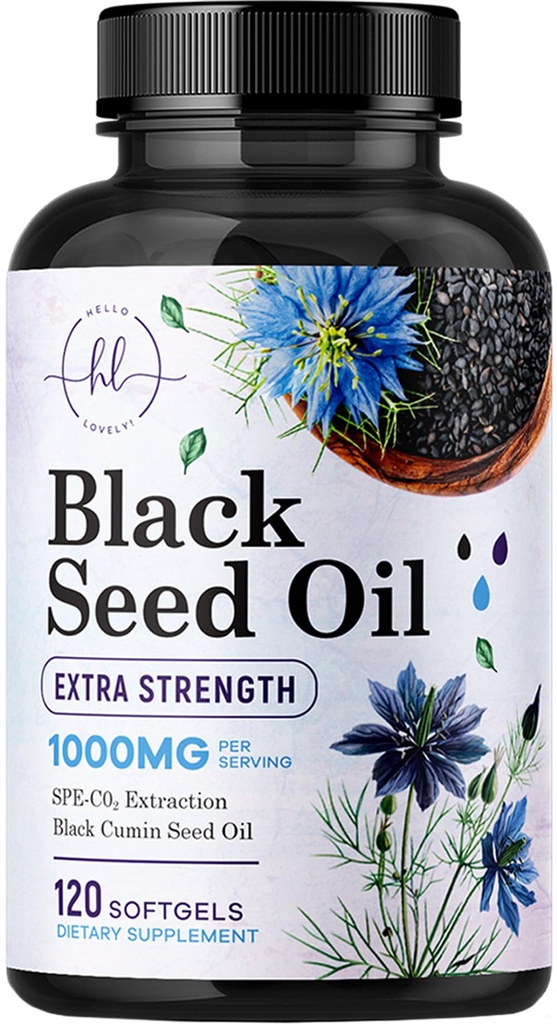 Black Seed Oil Softgels 1000mg - Premium Nigella Sativa Blackseed, Pure Natural Black Cumin Seed Oil & Antioksidant for Skin & Immuuni Support - Non GMO, pullotettu Yhdysvalloissa täydennysosa - 120 Softgels