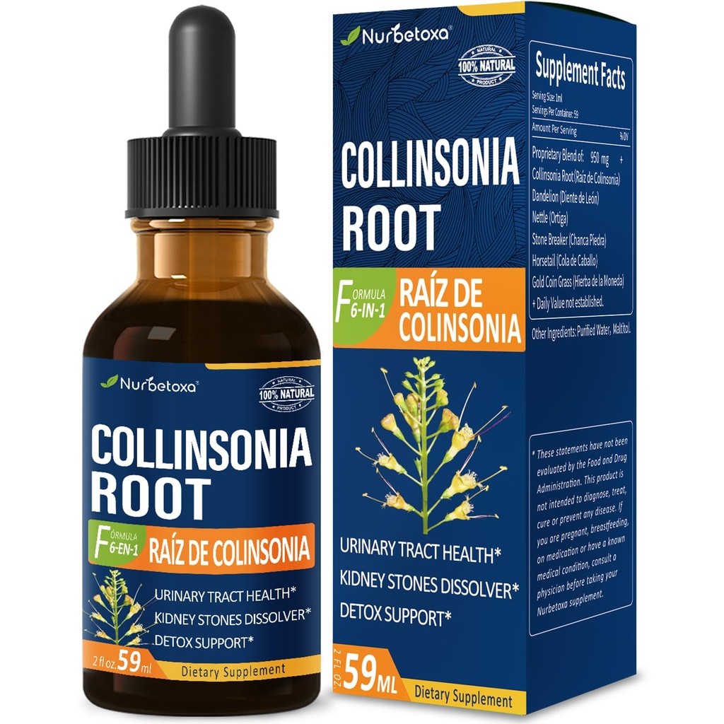 Collinsonia (Stone Root) Drops for virtsateiden Tract Health, Natural kasviperäisten Formula täydentää w / Stone Breaker Chanca Piedra Extract Tuki Munuaisten Kivet liuotin & Detox Cleanse. 2oz