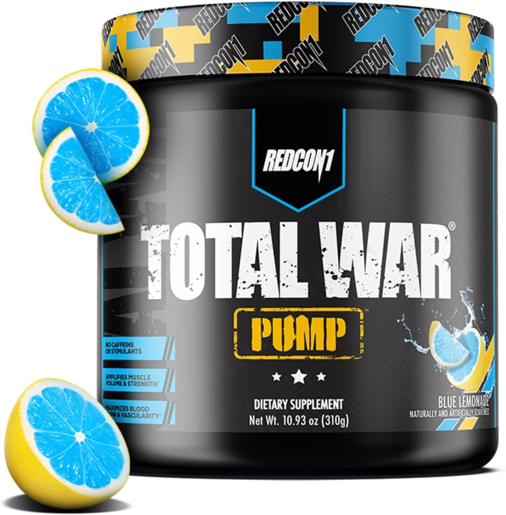 REDCON1 Non Stim & Comfeine Free Pre Treenout Powder for Women & Men - Total War Pump - L-Citrulline, Beta Alanine & More - Treenaa mihin tahansa aikaan päivästä - Blue Lemonade (10.93 oz)