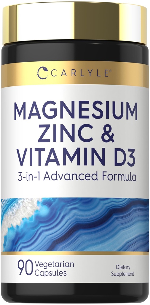 Carlyle Magnesiumsinkki ja D3-vitamiini 90 kapselia ... 3-in-1 Advanced Formula ... Kasvissyöjä, ei-GMO:t ja gluteeniton