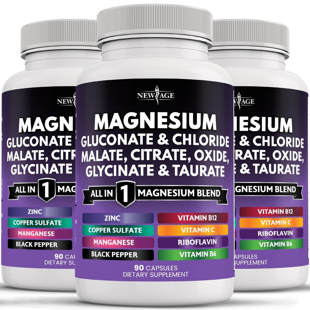 NEW AGE Magnesium Supplement -Powerful Glycinate Sitraatti malaattioksidi Taurate aspartaatti glukonaatti orotate & Magclomer Mangaani luun terveys ja luun vahvuus, yhteinen tuki- 270