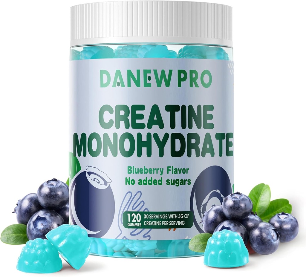 Kreatiini Monohydraatti Gummies 5000 mg miehille ja naisille, Creatiini Monohydraatti lihasten vahvuus, lihasten rakentaja, energia Boost, Pre-Workout täydentää(120 Count) - Blueberry maku