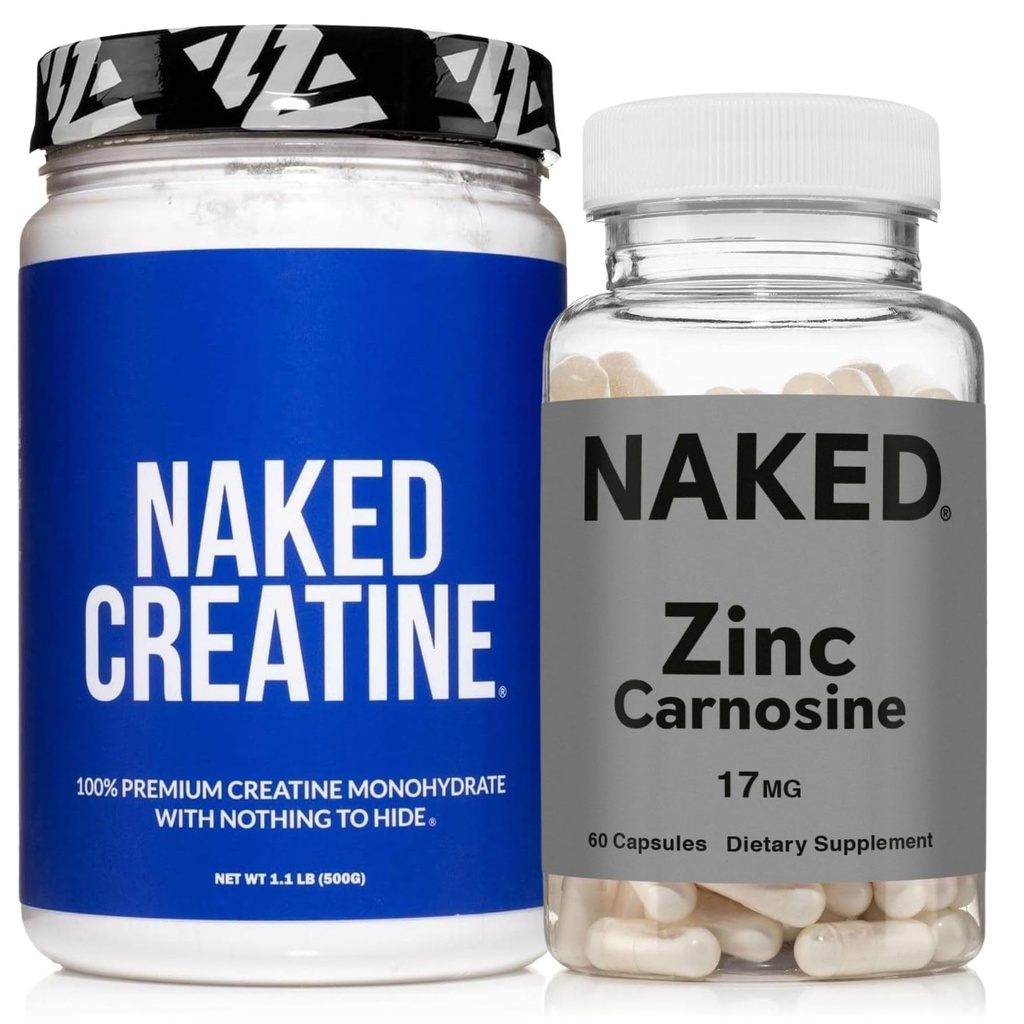 NAKED Sinkkikarnosiini 17 mg (60 kapselia) + NAKED Pure Micronized Creatiini Monohydraatti 500g (100 tarjoilua)