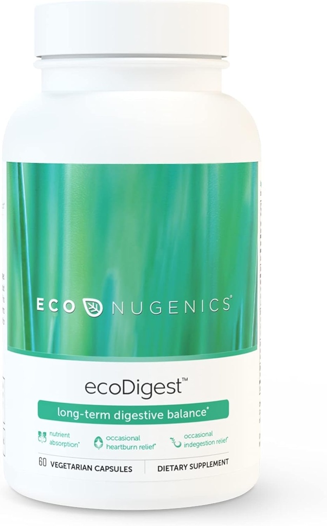 EcoNugenics EcoDigest Dgestive Health Supplement - 60 kapselia - Ruoansulatus- tuki - Yrtit, lääkkeet sieniä & Entsyymit