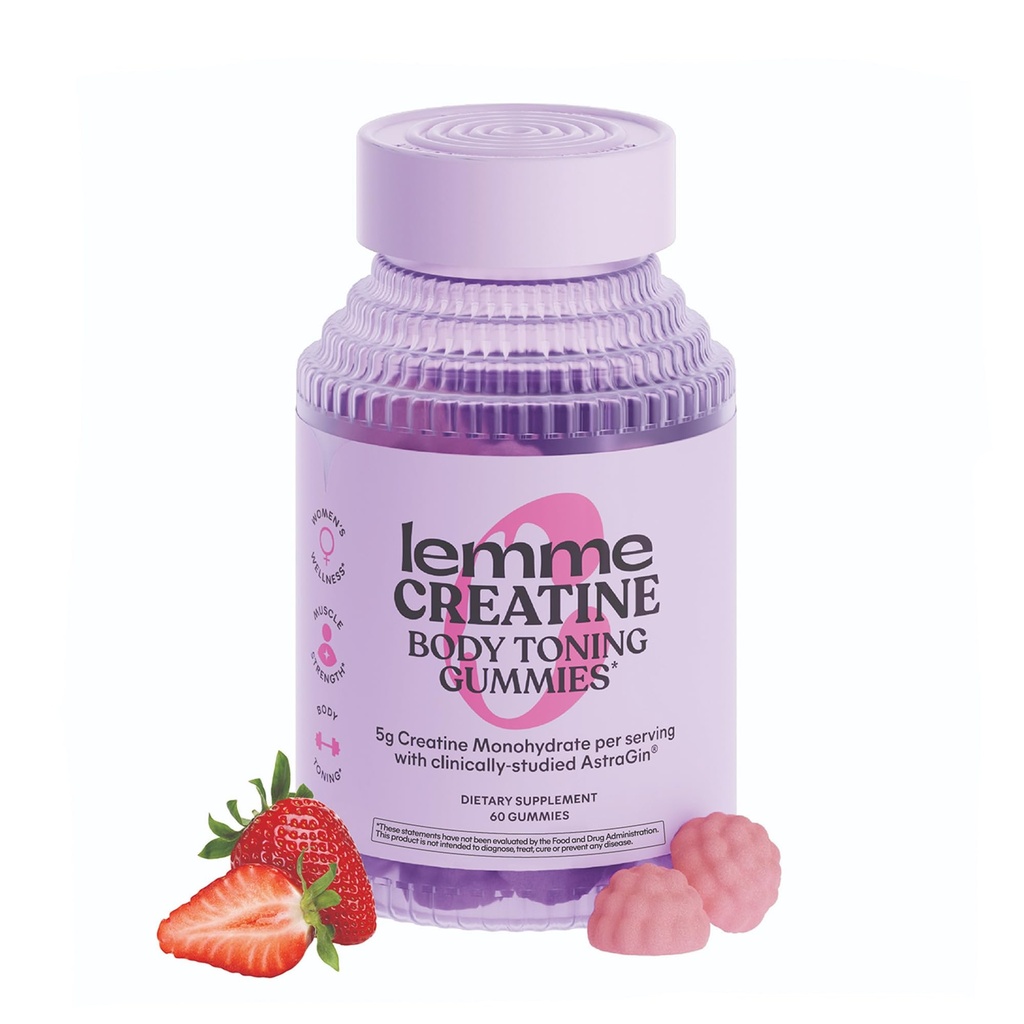 Lemme Creatiini Monohydraatti Gummies naisille ja miehille, 5g annos tukemaan lean lihas, vahvuus, elpyminen, kognitiivinen terveys, w/Ginseng imeytymistä, hapan mansikka, NSF Certified, 60 Gummies
