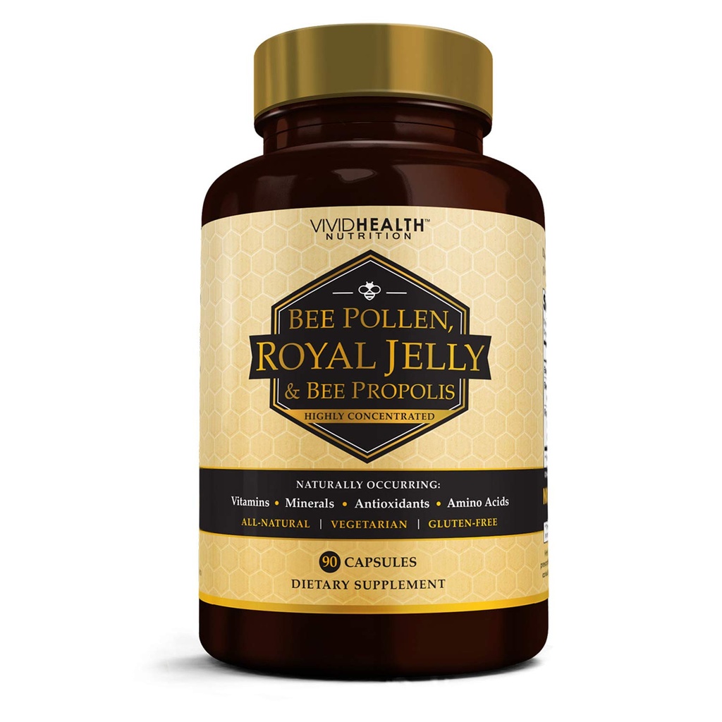 Potency Royal Jelly ja Bee Pollen -kapselit, 90 kreivi