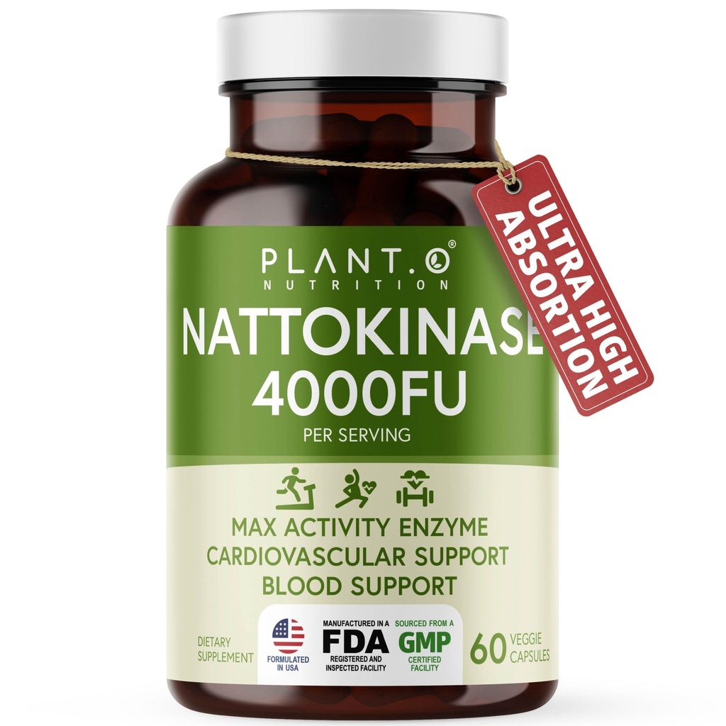 Nattokinaasi täydentää Max Enzyme Support - 4000 FU Per Serving - Premium Nattokinaasi Formula Heart Health Support - 60 kapselia - Valmistettu USA