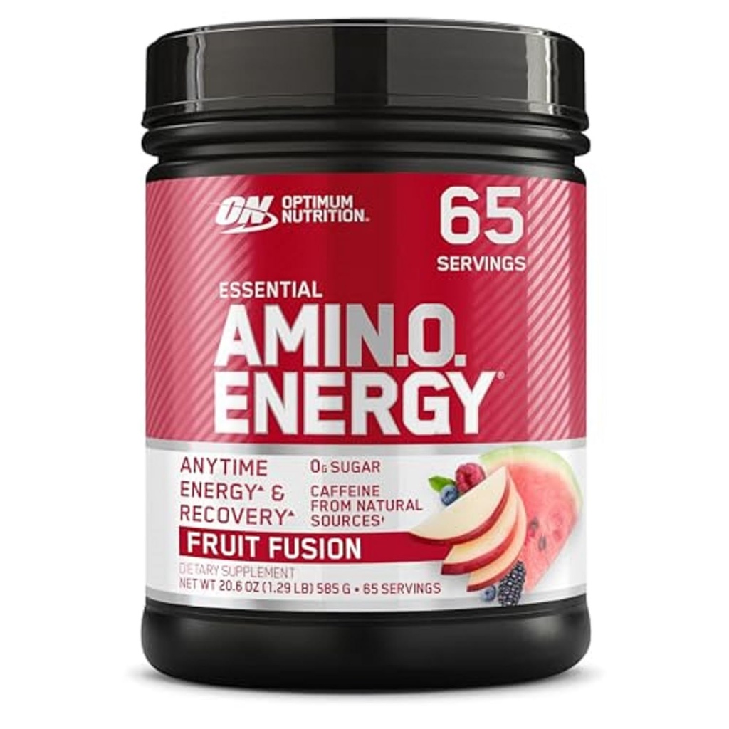 Optimum Nutrition Amino Energy - Pre Treout kanssa Green Tea, BCAA, Aminohapot, Keto Friendly, Green Coffee Extract, Energy Powder - Fruit Fusion, 65 Palvelimet (Pakkaus toukokuussa Vary)