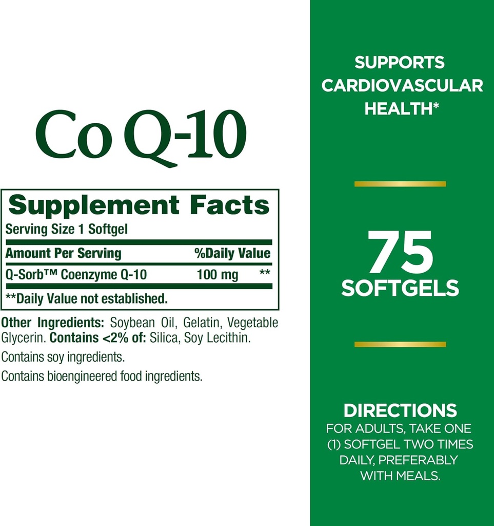 Naturens Bounty CoQ10, stöder hjärthälsa, kosttillskott, 100mg, 75 Softgels (Pack of 2)