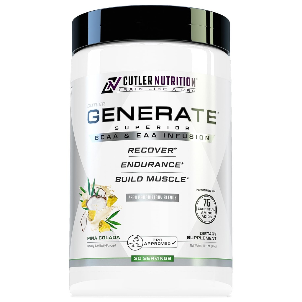 Cutler Nutrition Generate EAA ja BCAA Powder: Paras haarautunut Aminohapot täydentää Essential Amino Acids, 5g BCAAs, 2g EAAs Lean Muscle Mass . Pina Colada, 30 Servings