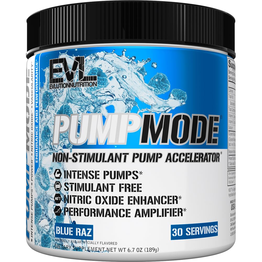 EVL PumpMode Typpioksidi täydentää - Typpioksidi Booster Pump Pre Treout Powder Glyseroli ja betaiini lihasten hyödyntämistä kasvu ja kestävyys - Stim Free Pre Treout Drink (Blue Raz)