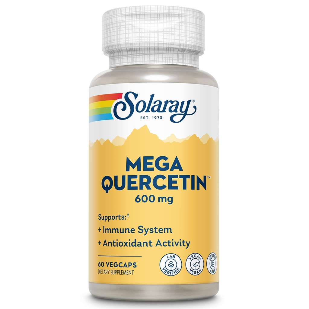 SOLARAY Mega Quercetin kanssa bromaiini, C-vitamiini ja bioflavonoidit - antioksidantti ja immuuni tuki täydentää, maan terveys ja verenpaine tuki - Vegan, 60 päivän takuu, 60 Serv, 60 VegCaps