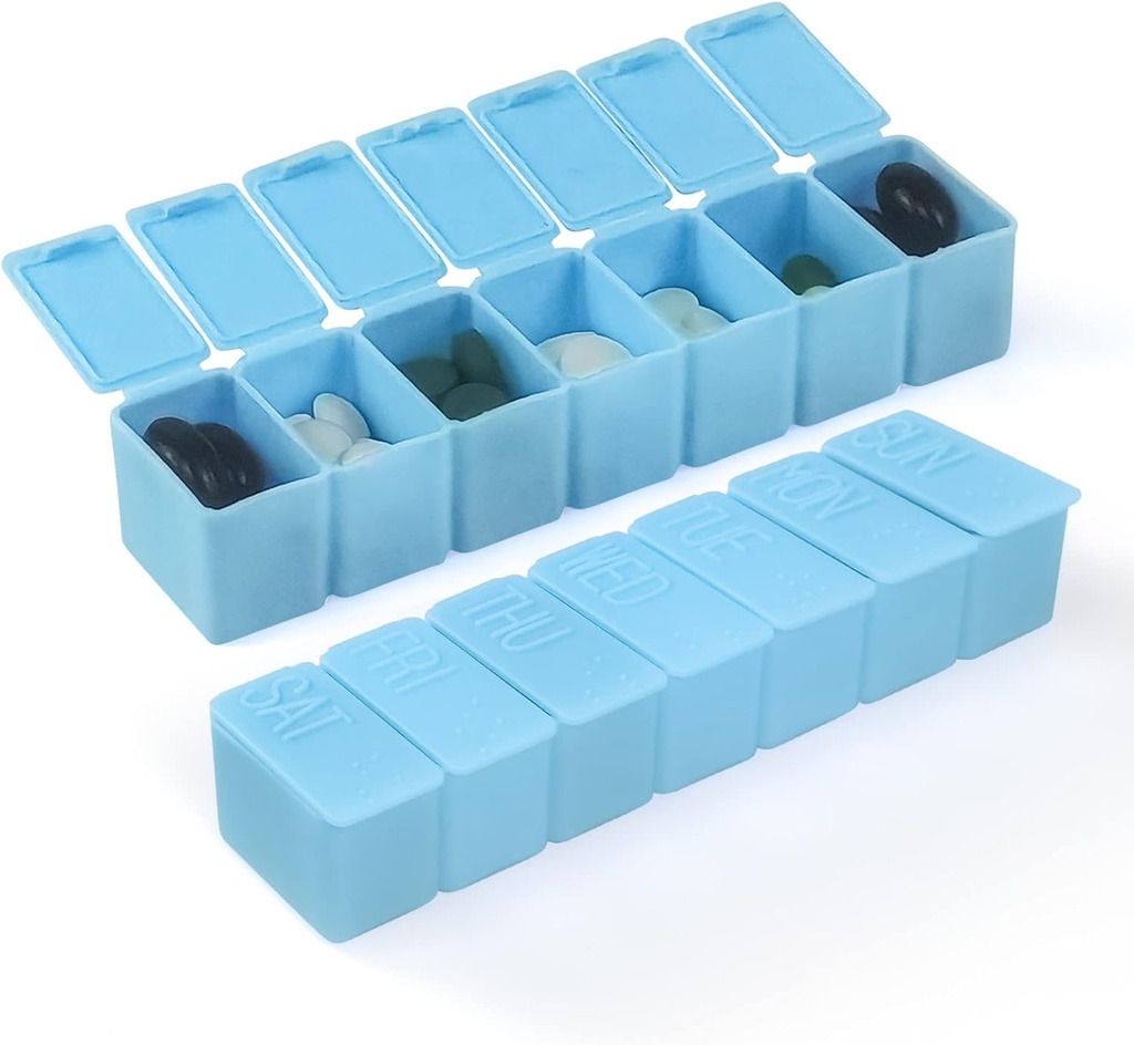Viikoittain pieni pilleri Organizer, 7 päivän pilleri tapauksessa, Päivittäinen vitamiini tapauksessa Lääkelaatikko, Pillerisäiliöt lääketieteen täydentää kalaöljy(2Pcs, Sininen)