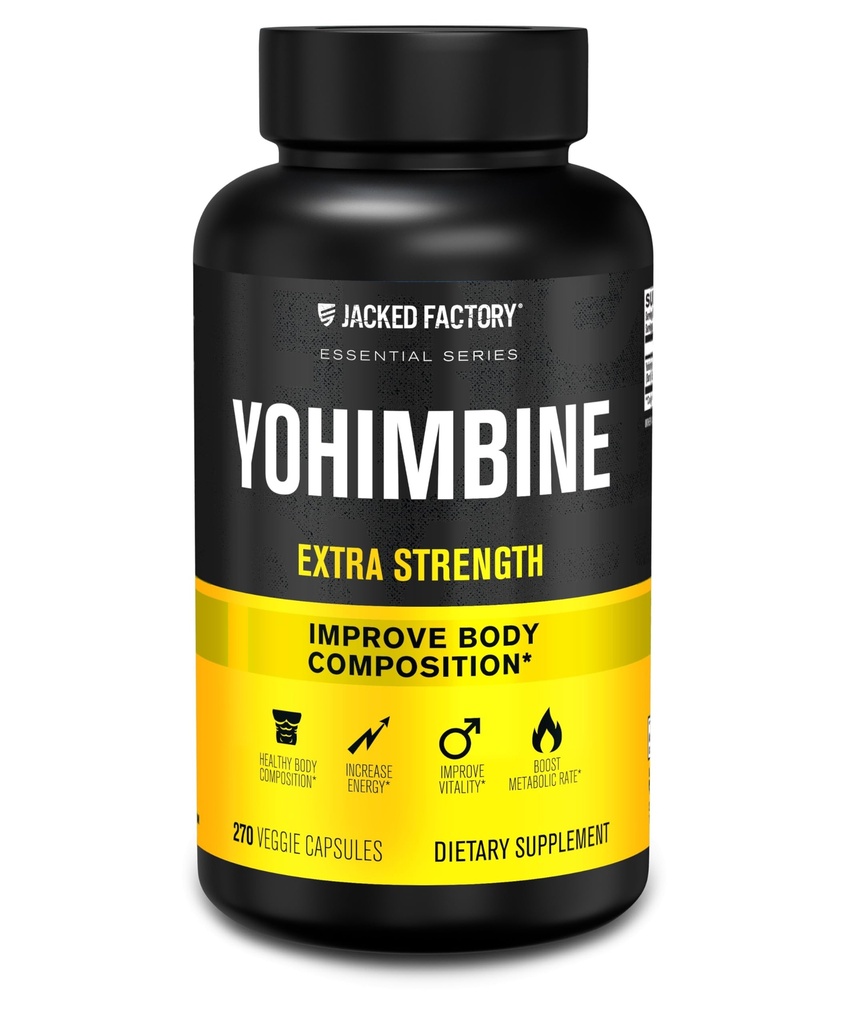 Jacked Factory Yohimbine Extra Strength Supplement, 270 kapselia - Premium Yohimbe Bark Extract kokeneille käyttäjille - Body Recomposition, Energy & More - Zero Fillers - 270 kasviskapseli pillerit