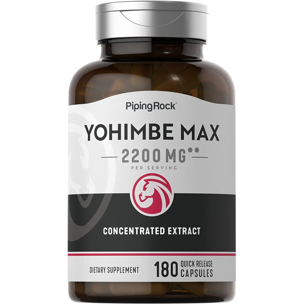Piping Rock Yohimbe Supplements for Men | 180 Capsules | Max Concentrated Extract | med Pausinystalia Yohimbe | Non-GMO, Gluten Free Supplement