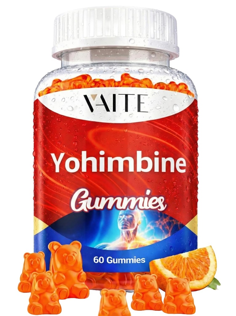 VAITE Yohimbine HCl Gummy 15mg - Sokeriton, ei-GMO Energy & Endurance Tuki miehille ja naisille, Antioksidantteja, Yohimbe Bark Extract, parantaa suorituskykyä - Tukee energiantuotantoa - 60 Gummy