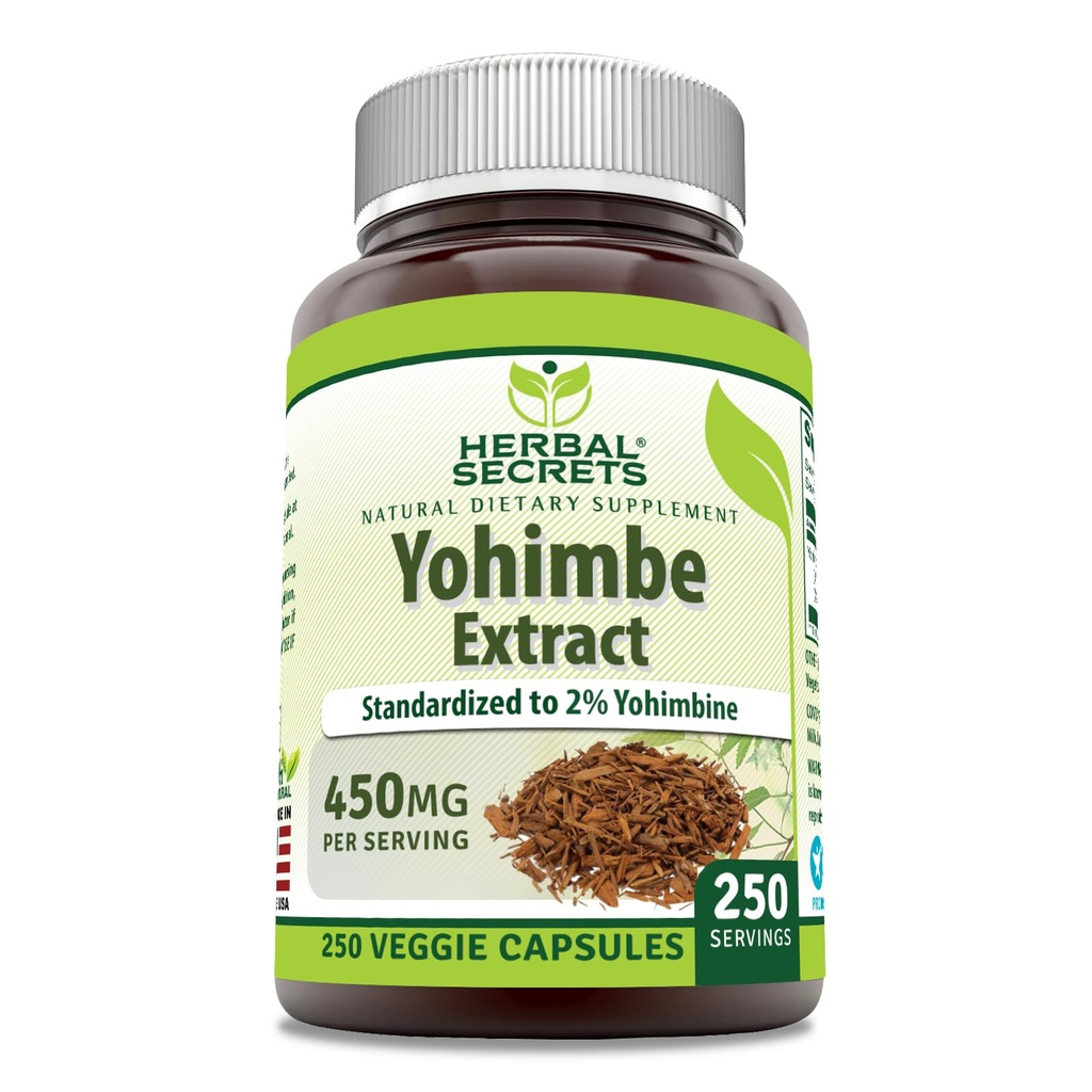 Herbal Secrets Yohimbe Extract 450 mg Supplement | Veggie Capsules | Non-GMO | Gluten Free | Made in USA (1 Pack, 250 greve)