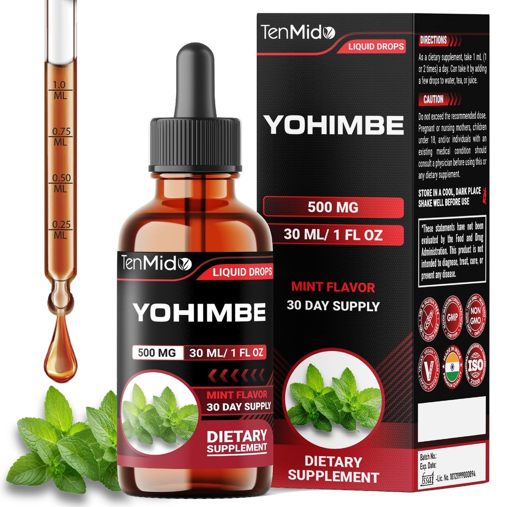 Yohimbe lisäravinteet miehille ja naisille - Yohimbine 10 mg neste tipat ... Alkoholiton, vegaaninen, ei-GMO - 30ml 1 Fl OZ
