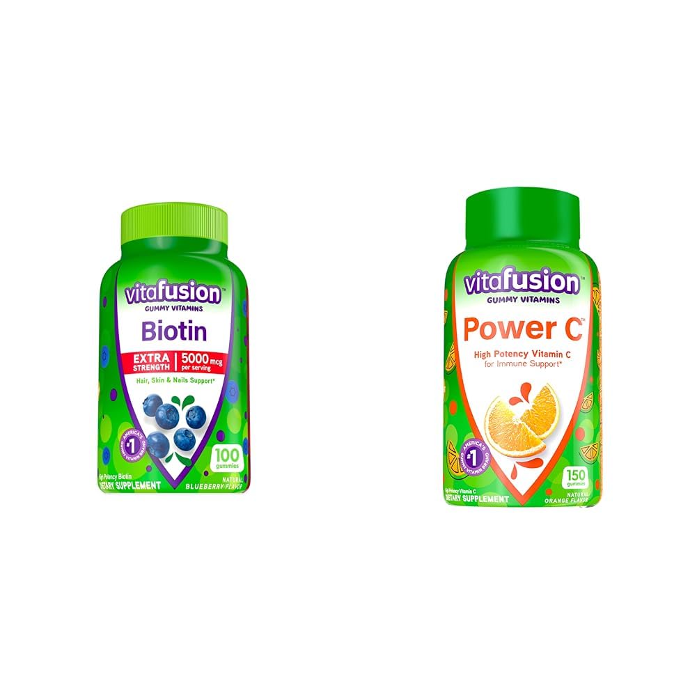 Vitafuusio Extra Strength Biotiini Gummy Vitamiinit & Power C C C-vitamiini Gummies for Immunosupport, Orange Flavored, 282 mg C-vitamiinia, America
