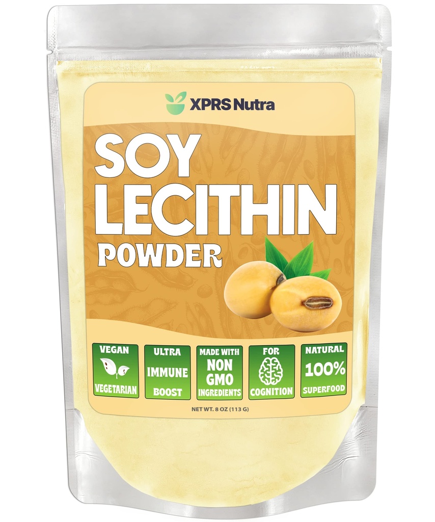 XPRS Nutra Soy Lecitin Powder Food Grade Fat Emulsifier - Sopii ruoanlaittoon, paistamiseen ja muuhun - Vegan Friendly Soy Lecitin Powder Cooking Aid (8 Ounce)