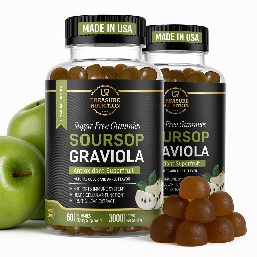 Soursop Leaves & Soursop Fruit Gummies - 3000 mg Soursop Extract - 2 Pack Graviola Supplement - Soursop Fruit and Leaf - 120ct - Sokeriton - Gluteeniton ...