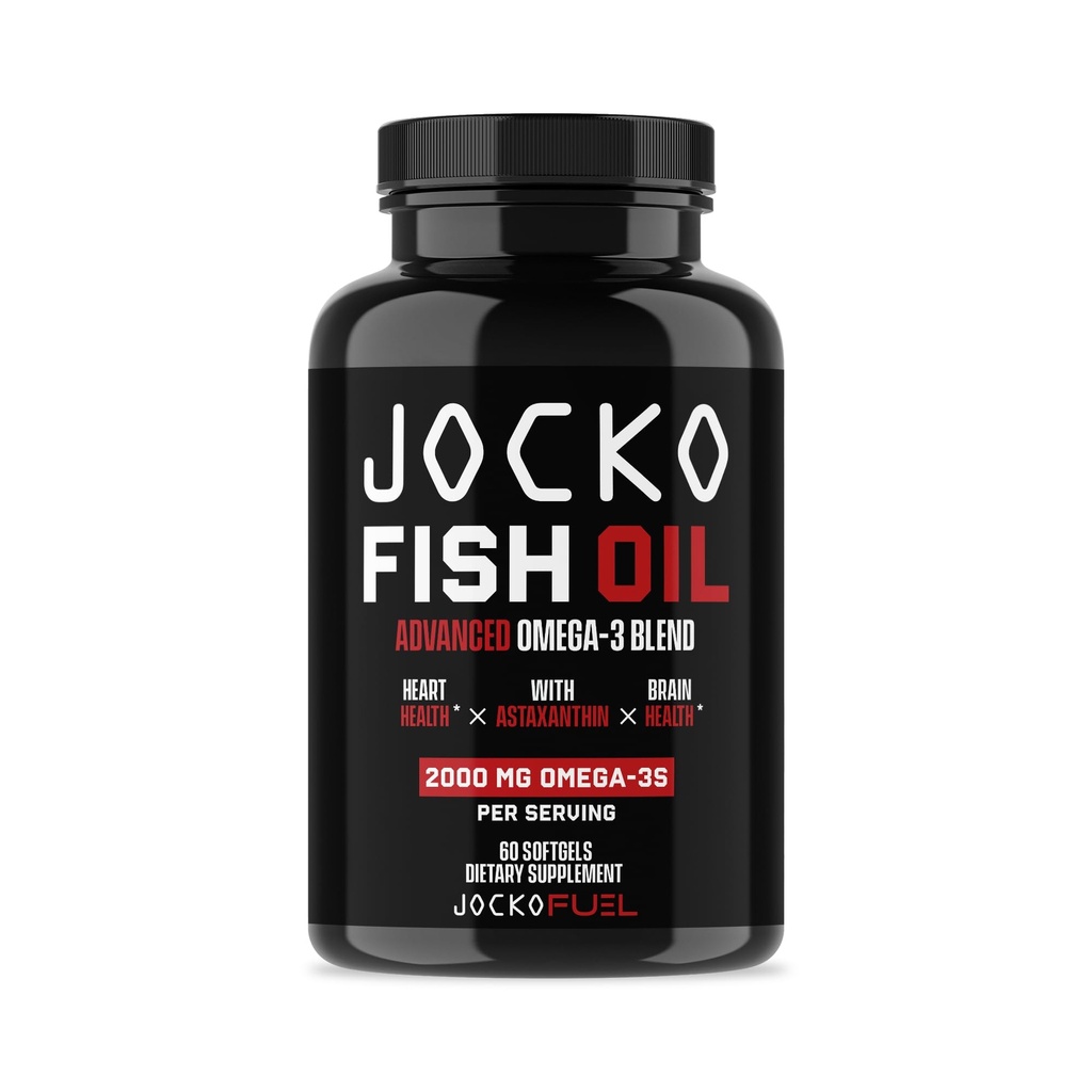 Jocko bränsle Omega 3 fiskoljetillskott 2000mg - Burpless Fatty Acid Supplement, Wild Caught, kraftfull antioxidant med Astaxanthin (60 kapslar)