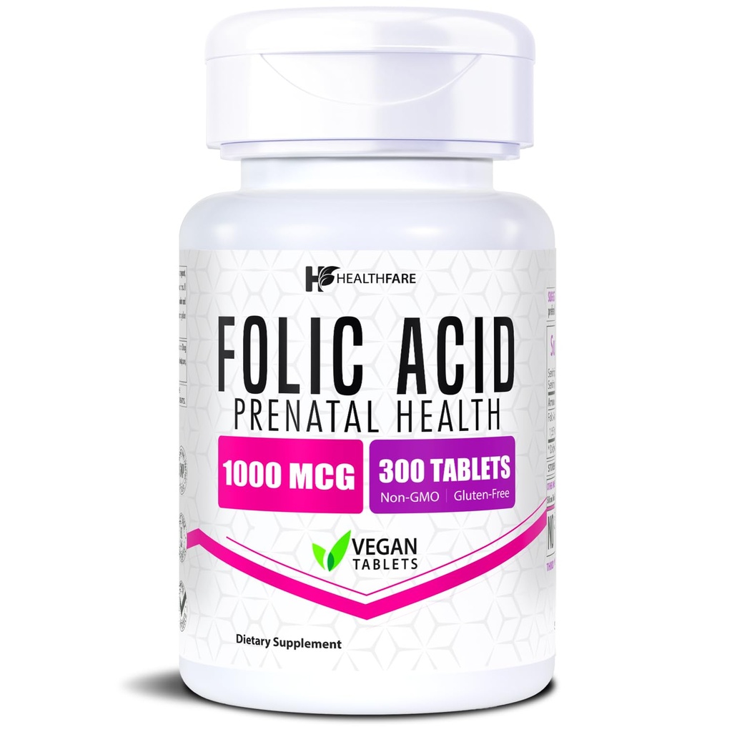 Healthfare Folic Acid 1000mcg 300 Veg Tabletit ... B9-vitamiini...