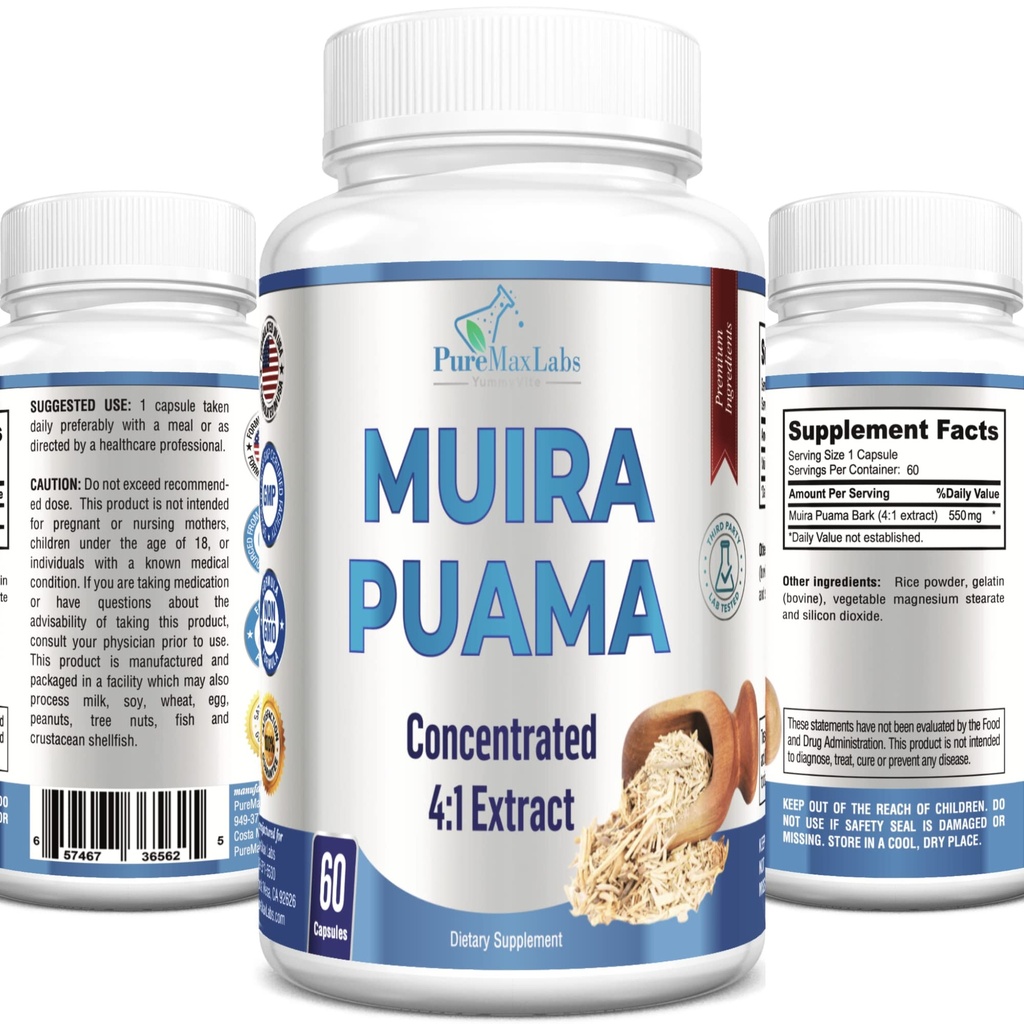 Muira Puama kapslar - Koncentrerad 4:1 extrakt, likvärdig till 2200 mg per kapsel, 60 kapslar