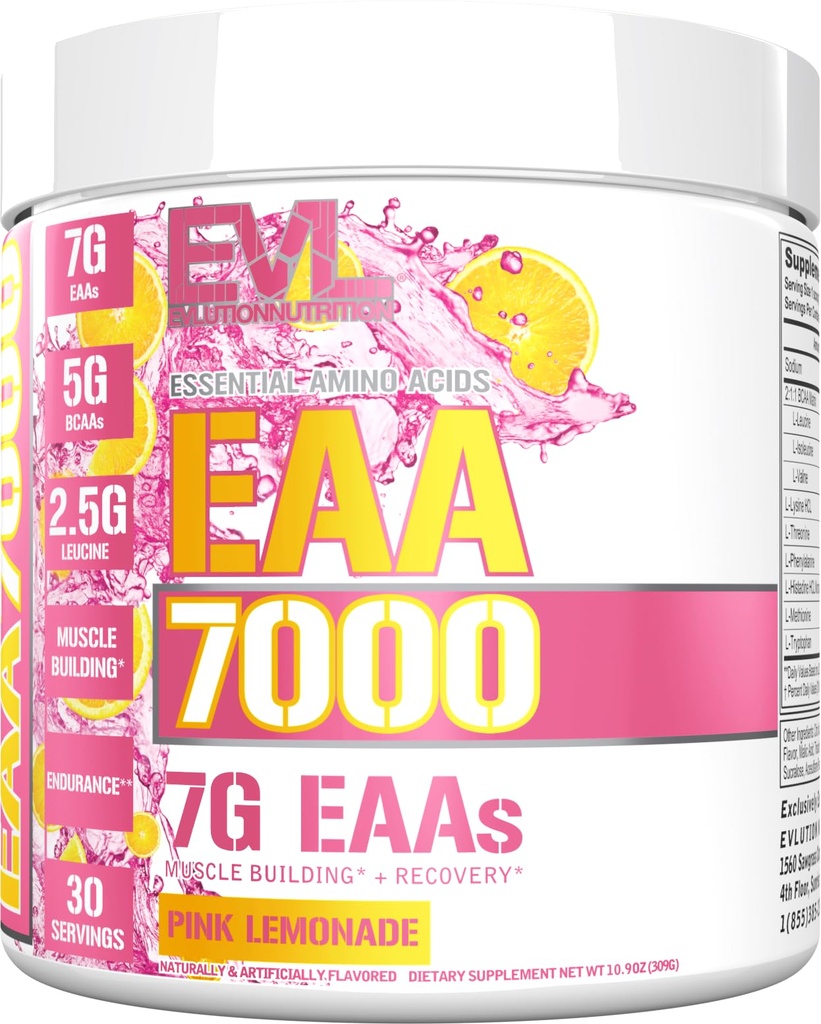 EAA:t Aminohapot Powder - EAA Essential Amino Acids Pre & Post Trenout Powder for Muscle Building Endurance and Recovery Support with 7g per Serving Plus 5g BCAAs (Pink Limonade, 30 Servings)